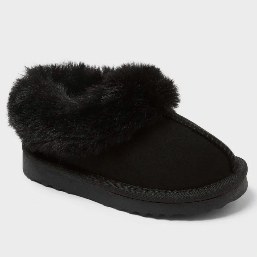 CAT & JACK Black Piper Faux Fur Cuff Scuff‎ Slipper Boots Size Girls Toddler 6